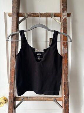 Black Ribbed Tank with Rhinestone Detailing - Just Polly